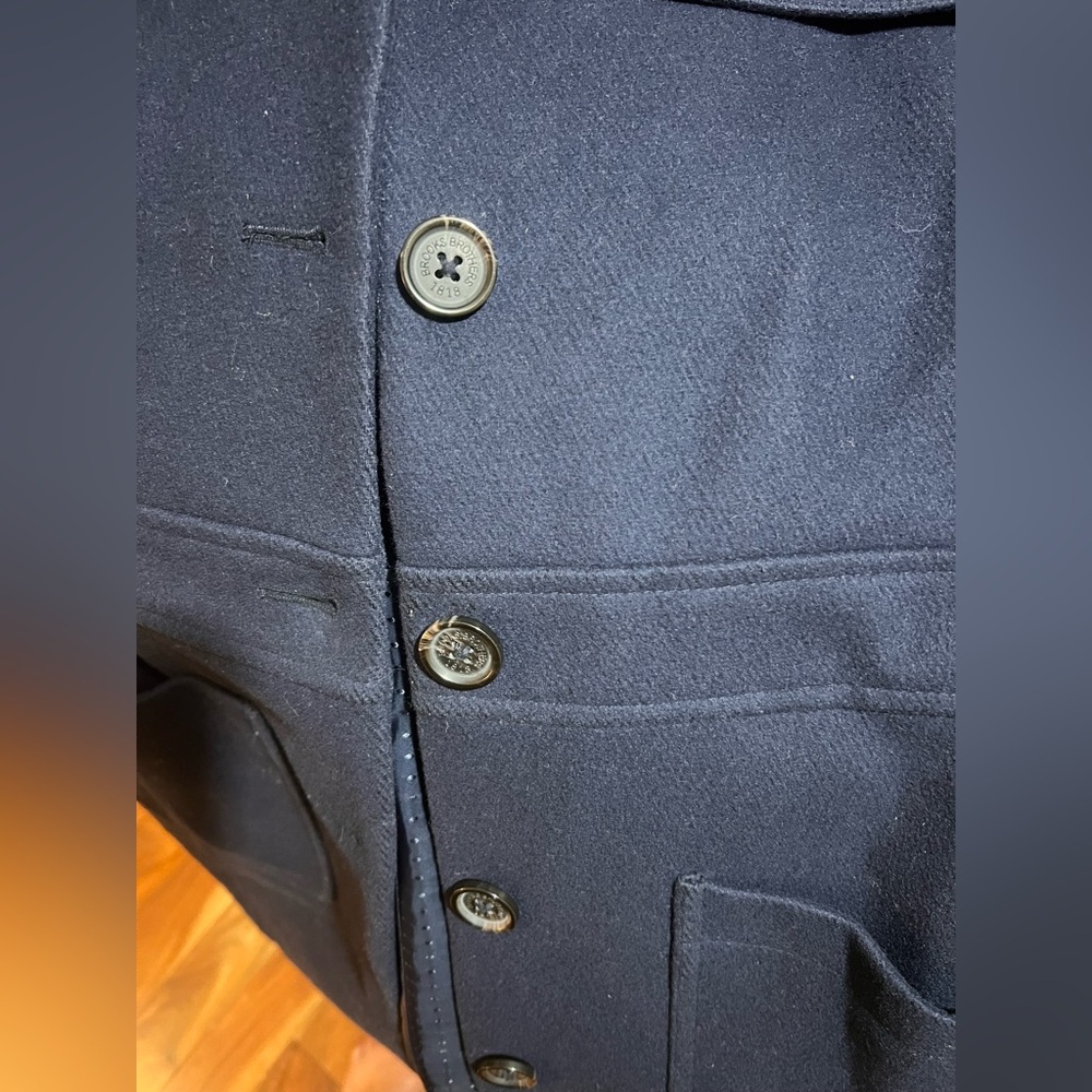 Classic Vintage Brooks Brothers Navy Women's 3/4 Wool Coat Red Fleece Label 2 - Picture 8 of 10